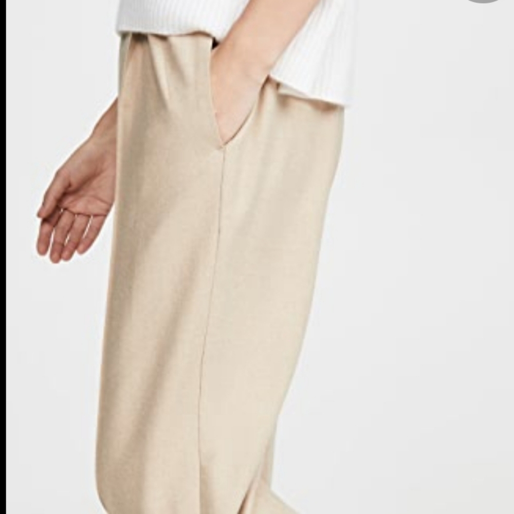 VINCE Front Pleated Wide Leg Elastic Waistband Pants Size L Large Beige … - Picture 8 of 12